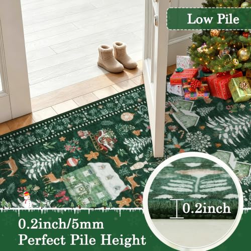 famibay Green 2' x 8' Christmas Runner Rug Non-Slip Washable Kitchen Decor