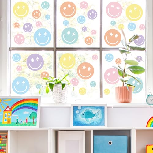 9 Sheet Double-Sided Smile Face Window Clings - Pastel Decor
