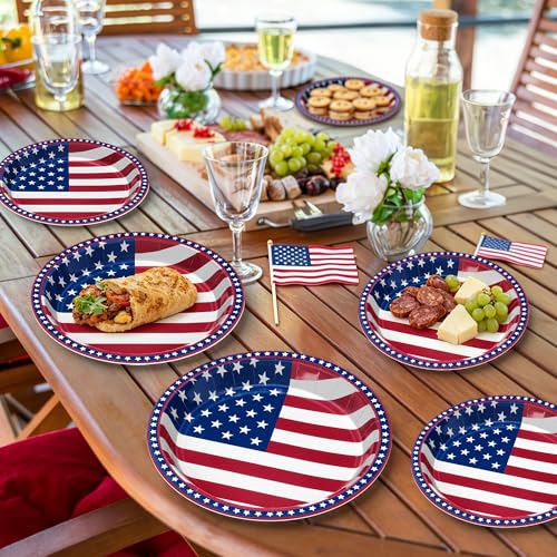 Patriotic 48-Pack 7in & 9in Red White Blue Paper Plates – 24 Dinner + 24 Dessert