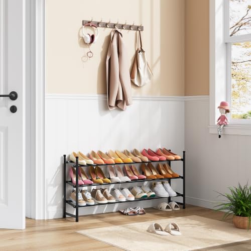 3-Tier Expandable Shoe Rack, Adjustable Metal Shoe Organizer for Closet