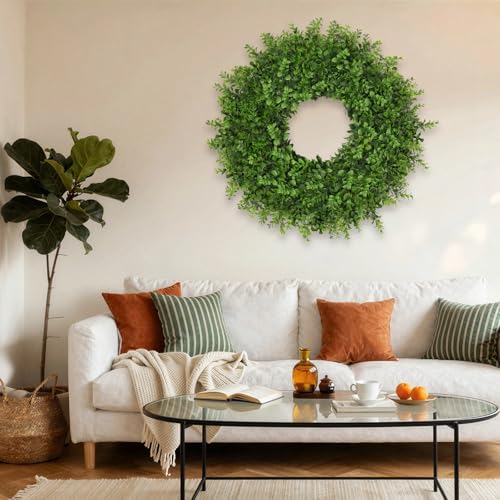26-Inch Artificial Boxwood Wreath for Front Door - All-Season Greenery