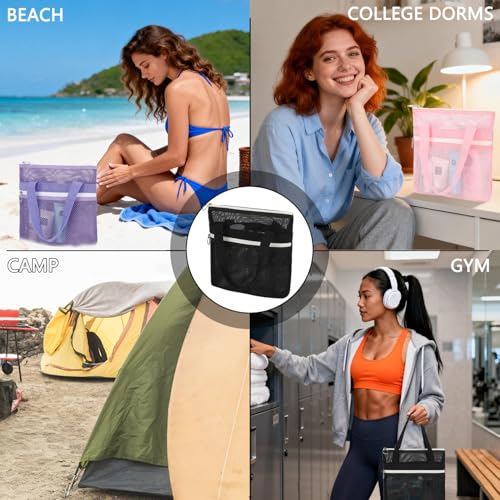Mesh Shower Bag with Zipper Pockets and Dual Handles, Quick-Drying