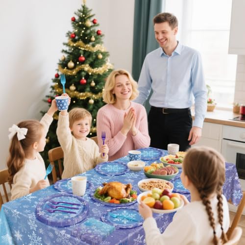 QUERICKY Winter Snowflake Party Supplies Set for 20 Guests - Princess & Holiday Decor, Includes Plates, Napkins, Forks, Tablecloth - Variation 81