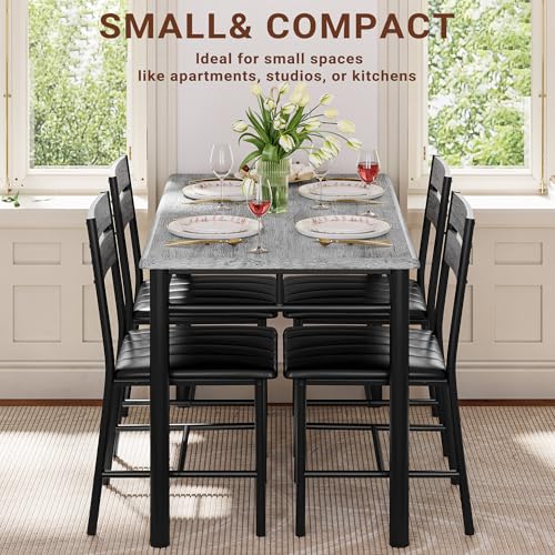5-Piece Space-Saving Dining Table Set for 4 with Upholstered Chairs, Grey