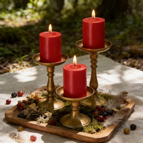 Benjaer 2 Pack Red Unscented Pillar Candles 3x6 in — 70 Hour, Dripless & Smokeless for Holidays & Weddings