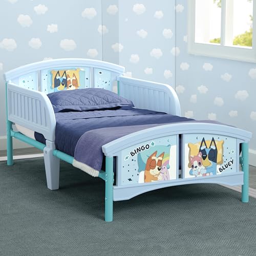 Low-to-Floor Plastic Toddler Bed with Safety Guardrails & Steel Frame