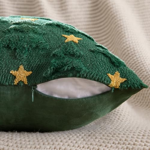 MIULEE Christmas Pillow Covers 18x18 Inch Set of 2, Dark Green Christmas Tree Plush Faux Fur Pillowcases Soft Decorative Throw Pillow Cases for Couch Sofa Living Room Winter Xmas Holiday Home Decor
