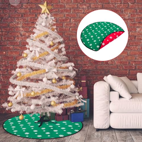 Reversible Christmas Tree Floor Mat - Felt Rug with Elastic Rope, 30in Red & Green Protector