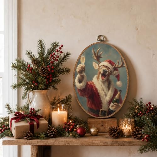 S GDNAMR Funny Christmas Reindeer Oval Framed Wall Art 8.6x11.4in - 34 Colour