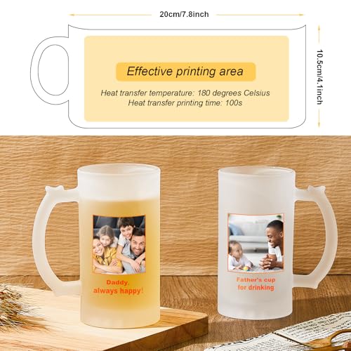 16 oz Frosted Sublimation Beer Mugs - 6 Piece Blank Glass Set