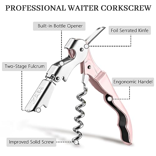 HYZ 2-Pack Pink Waiter Corkscrew Wine Opener with Foil Cutter & Bottle Opener