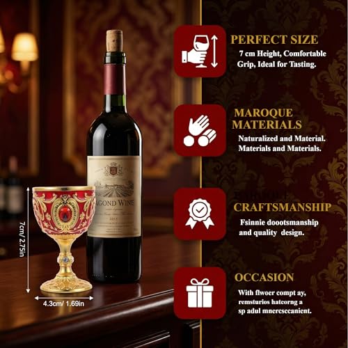 2-Piece Vintage Medieval Goblet Set - Gold and Red Alloy Wine Chalice
