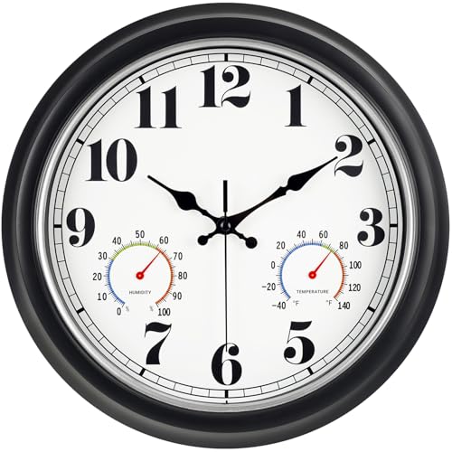 13-Inch Waterproof Outdoor Wall Clock with Thermometer & Hygrometer