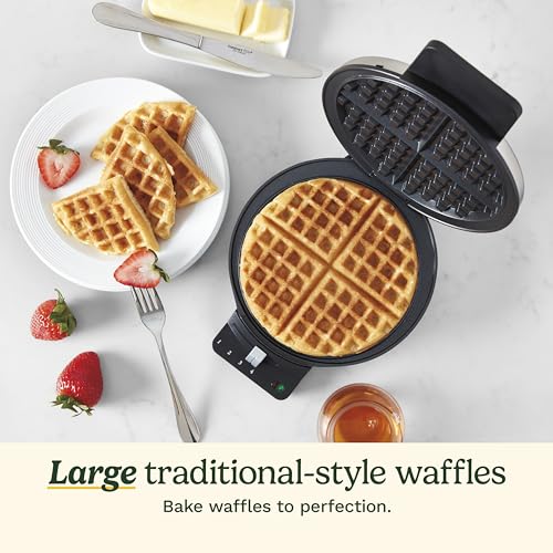 Round Classic Waffle Maker with 5 Browning Settings, 1250W Stainless Steel