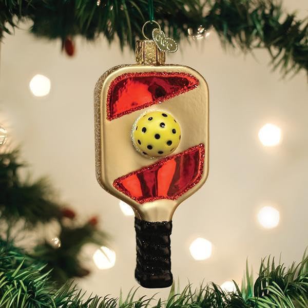 Handcrafted Blown Glass Pickleball Paddle Christmas Tree Ornament