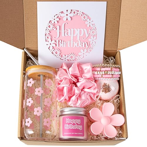 Birthday Gift Box for Her with Daisy Aesthetic Glass Cup and Spa Set