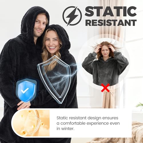 Oversized Wearable Blanket Hoodie with Pockets, Warm Fleece Loungewear
