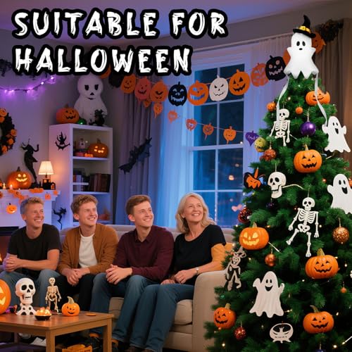 White Ghost Halloween Tree Topper with Witch Hat - 11.8-Inch Plush Decor