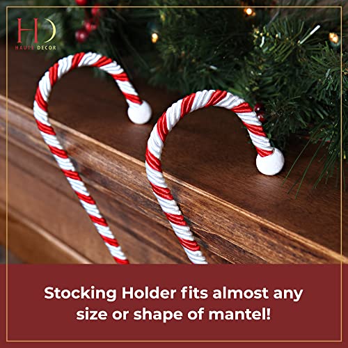 Candy Cane Christmas Stocking Holder - Red and White Mantel Hanger