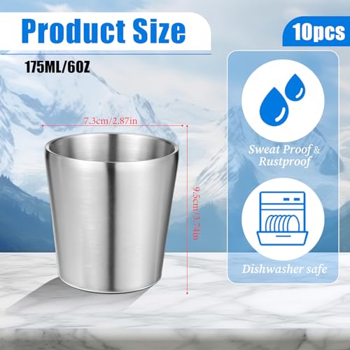 10 Pack Stainless Steel Insulated Cups - 5.9 oz Double Wall Metal Tumblers