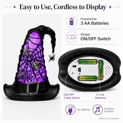 Halloween Witch Hat Snow Globe Lantern with Purple LED Light and Glitter