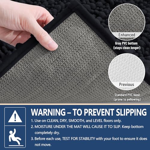 Arotive Black Bathroom Rug 24x16 - Soft Absorbent Chenille Shaggy Mat