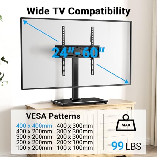 Universal Swivel Tabletop TV Stand for 24-60 Inch TVs, Height Adjustable