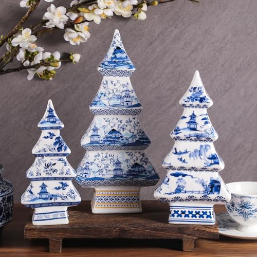 Bucherry 3 Pcs Chinoiserie Christmas Tree Set – 12" 10" 8" Classic Style