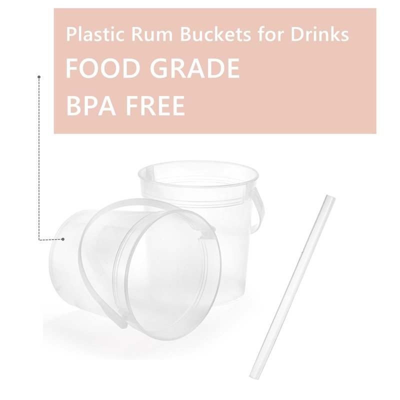 ToppYuanZea 20 Pack Plastic Rum Buckets for Drinks, 32OZ Cocktail Buckets with Lid and Straw, Reusable Smoothie Bucket, 1Liter Large Ice Cream Pails for Halloween Football Parties Bar