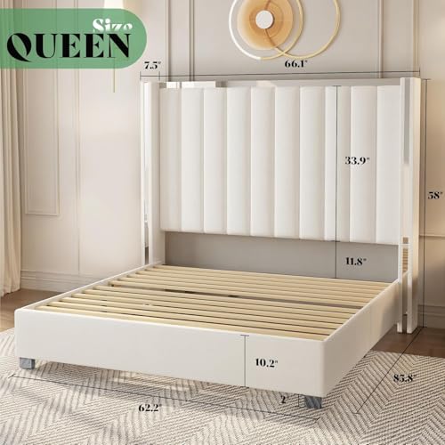 4-Piece Modern Bedroom Furniture Set, Queen Upholstered Bed & Dresser