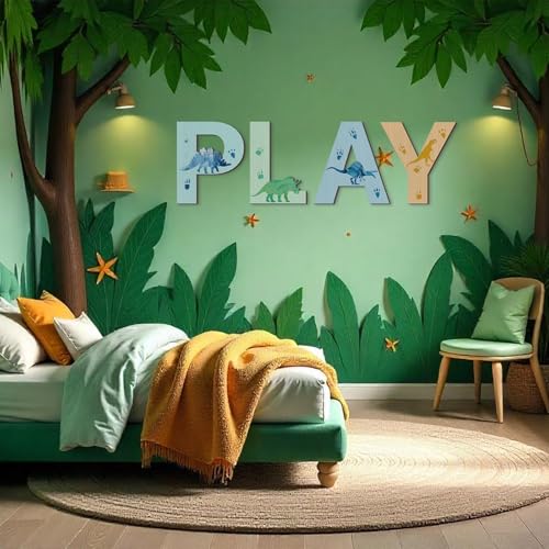 Dinosaur Theme 'Play' Wood Wall Art - 4-Piece Nursery Decor Set