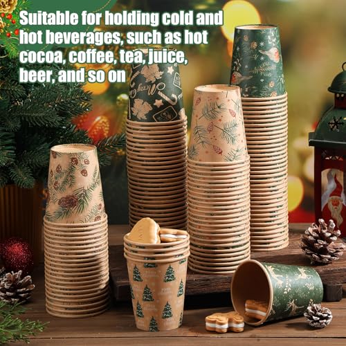 Qinyoung Rustic 8oz Christmas Kraft Paper Cups, 120 Pack (6 Styles) – Festive Hot Drinks