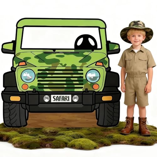 Jungle Safari Car Cardboard Cutout, 5.3ft Large Party Photo Booth Prop