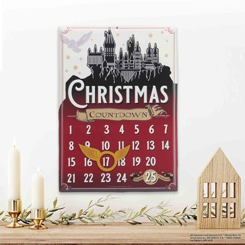 Embossed Metal Christmas Countdown Calendar Sign with Snitch Magnet