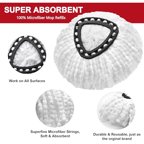 Microfiber Spin Mop Replacement Heads - 3 Pack Washable Mop Refills