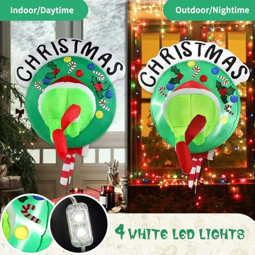 Boveco Christmas Inflatable Outdoor Decoration Green Ugly Monster Wreath with LED Lights - Holiday Yard & Window Decor