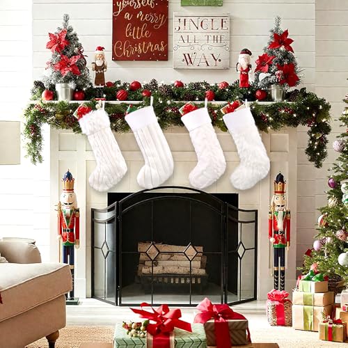 Teeanzo White 4-Pack Christmas Plush Stockings 18 Inch Faux Fur Holiday Decor