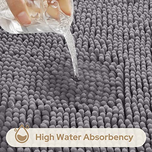 HOMEIDEAS 3-Piece Chenille Bathroom Rug Set, Soft Absorbent & Non-Slip Bath Mats, Grey