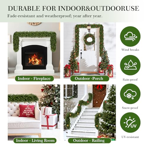 6 ft Cedar Garland - Real Touch Artificial Christmas Greens for Indoor Outdoor Decor