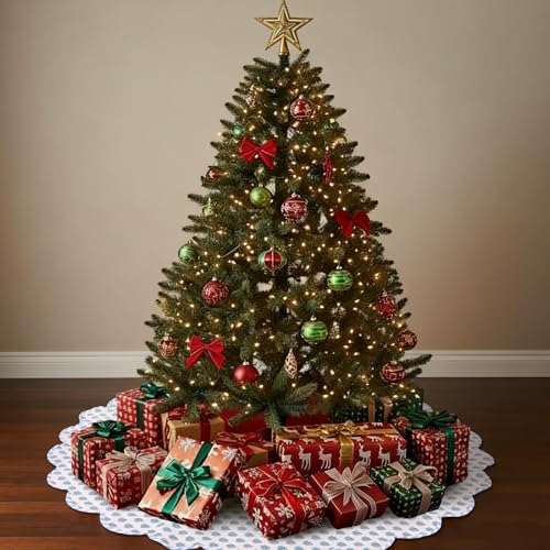48-Inch Cotton Christmas Tree Skirt - Blue & White Floral Block Print
