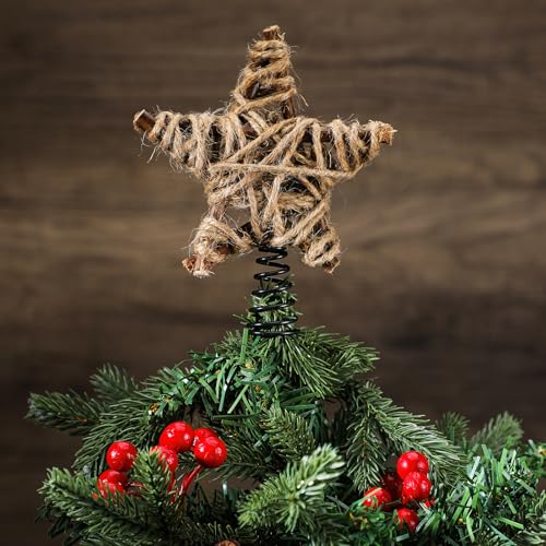 Mini Rustic Star Christmas Tree Topper - 6 Inch Woven Farmhouse Decor