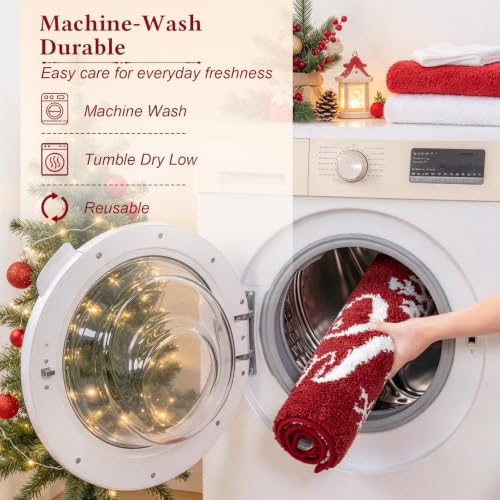 Christmas Snowflake 3-Piece Bath Rug Set with U-Shaped Mat, Non-Slip 18x26/18x48/20x24, Absorbent Soft Microfiber