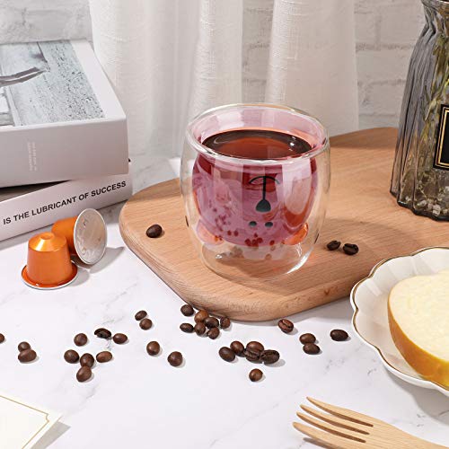 Patelai Pink Bear Double Wall Glass Mug 200ml Milk Tea Coffee Cup Gift
