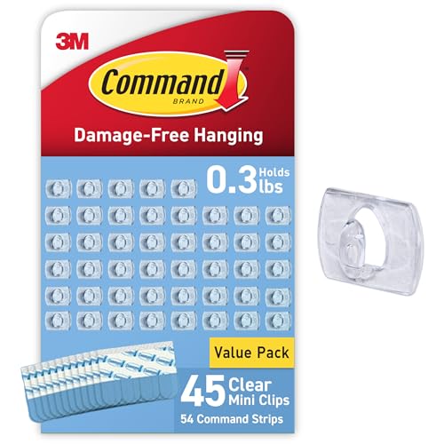 Command Clear Mini Light Clips, 45 Clips & 54 Strips, Damage-Free String Light Hangers