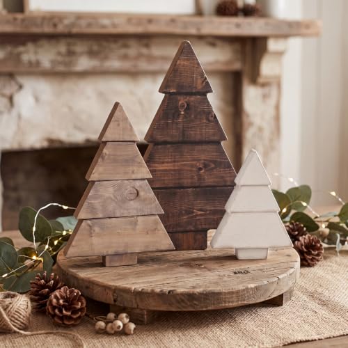 RattanView 3 Pcs Christmas Table Decor Farmhouse Wooden Pine Tree