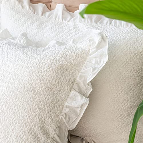 Ruffled Edge Pillow Shams Set of 2, Pure Washed Cotton Standard 20x26 Inches