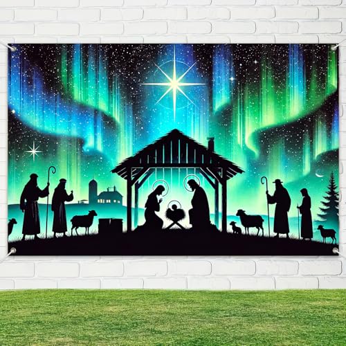 Nativity Scene Banner 71 x 43 Inch | Aurora Star Silhouette Holiday Decor