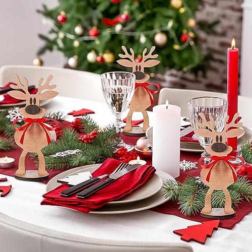 Cholemy Reindeer 12 Pcs Wooden Name Place Card Holders for Table Setting