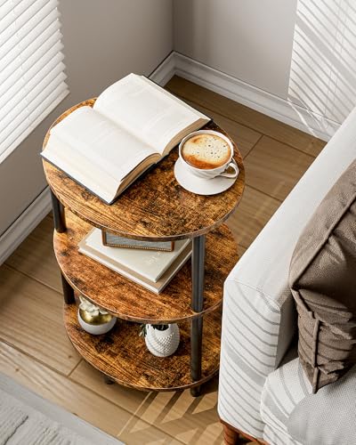 3-Tier Oval Side Table, Rustic Wood and Metal End Table for Small Spaces