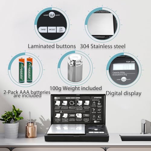 Digital Pocket Gram Scale 200g x 0.01g Precision Scale with Calibration Weight